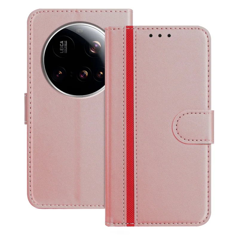 For Xiaomi 15 Ultra Phone Cases Wallet Stand Color Splicing Leather Cover with Magnetic Clasp - Red-Cellmalls