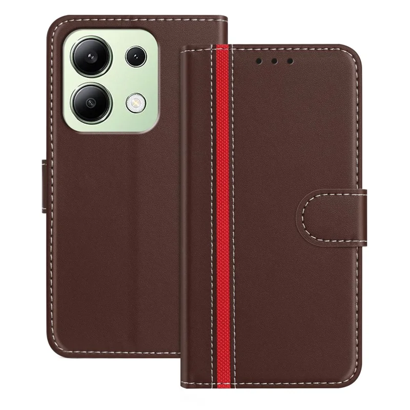For Xiaomi Redmi Note 13 4G Phone Cases Wallet Stand Color Splicing Leather Cover with Magnetic Clasp - Red-Cellmalls