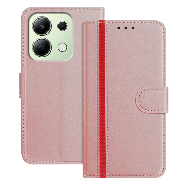 For Xiaomi Redmi Note 13 4G Phone Cases Wallet Stand Color Splicing Leather Cover with Magnetic Clasp - Red-Cellmalls