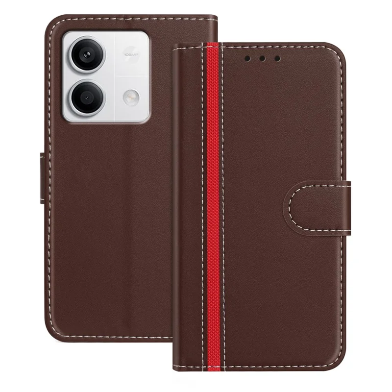 For Xiaomi Redmi Note 13 5G Phone Cases Wallet Stand Color Splicing Leather Cover with Magnetic Clasp - Red-Cellmalls
