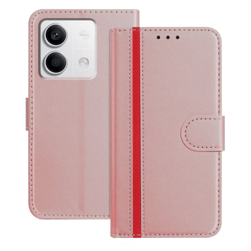 For Xiaomi Redmi Note 13 5G Phone Cases Wallet Stand Color Splicing Leather Cover with Magnetic Clasp - Red-Cellmalls
