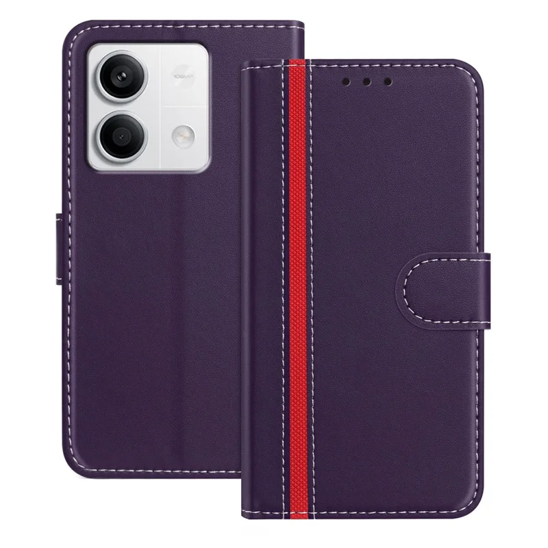 For Xiaomi Redmi Note 13 5G Phone Cases Wallet Stand Color Splicing Leather Cover with Magnetic Clasp - Red-Cellmalls