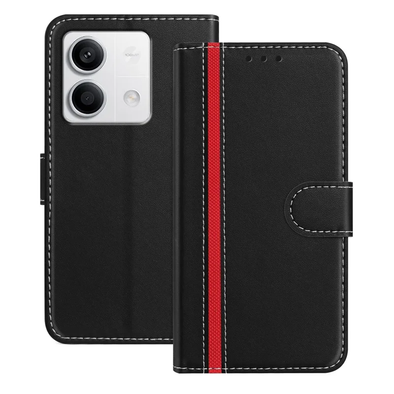 For Xiaomi Redmi Note 13 5G Phone Cases Wallet Stand Color Splicing Leather Cover with Magnetic Clasp - Red-Cellmalls