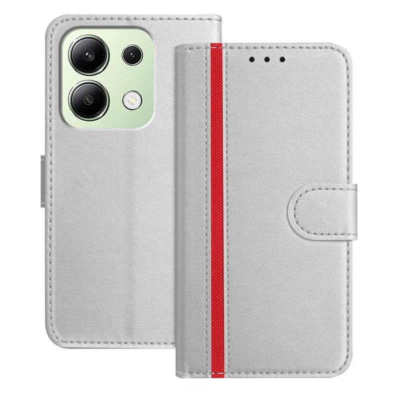 For Xiaomi Redmi Note 13 4G Phone Cases Wallet Stand Color Splicing Leather Cover with Magnetic Clasp - Red-Cellmalls