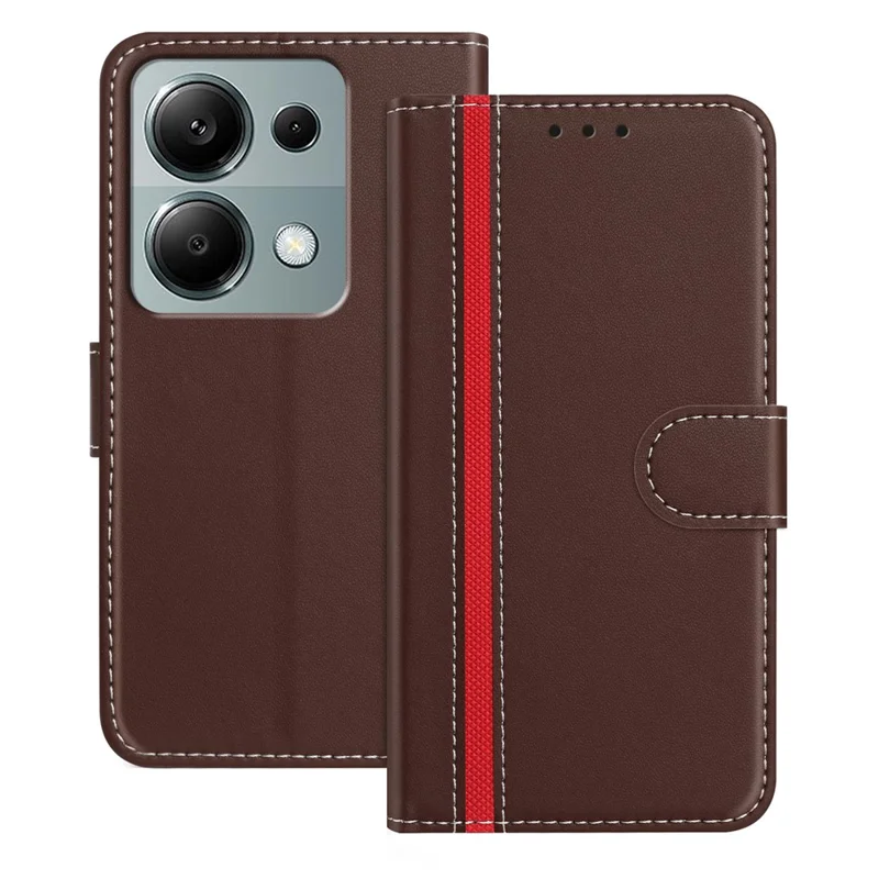 For Xiaomi Redmi Note 13 Pro 4G Phone Cases Wallet Stand Color Splicing Leather Cover with Magnetic Clasp - Red-Cellmalls