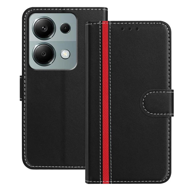 For Xiaomi Redmi Note 13 Pro 4G Phone Cases Wallet Stand Color Splicing Leather Cover with Magnetic Clasp - Red-Cellmalls