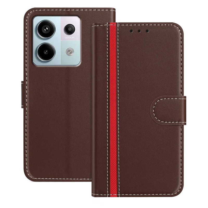 For Xiaomi Redmi Note 13 Pro 5G Phone Cases Wallet Stand Color Splicing Leather Cover with Magnetic Clasp - Red-Cellmalls