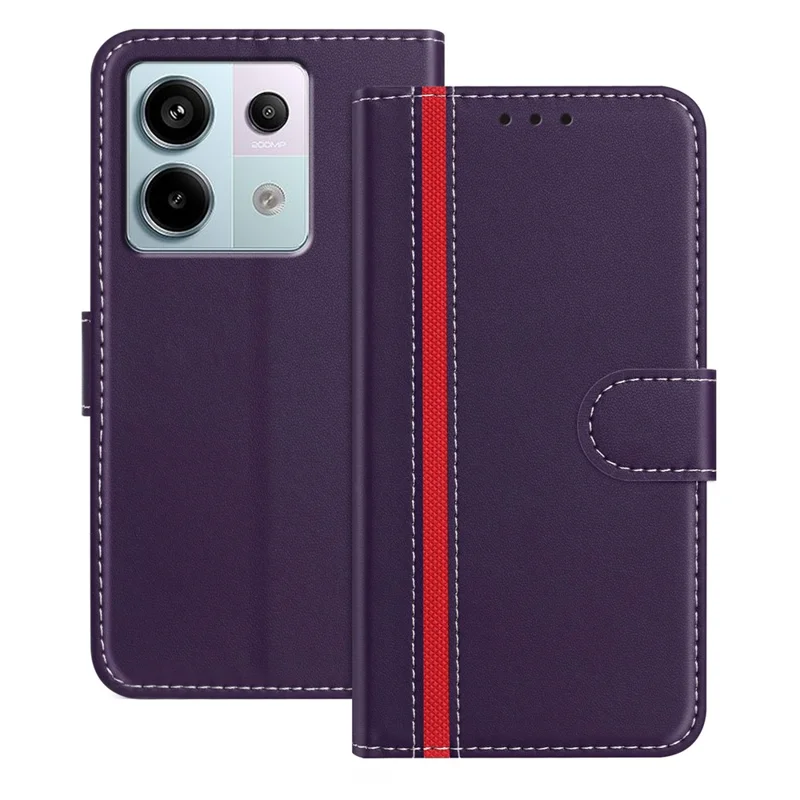 For Xiaomi Redmi Note 13 Pro 5G Phone Cases Wallet Stand Color Splicing Leather Cover with Magnetic Clasp - Red-Cellmalls