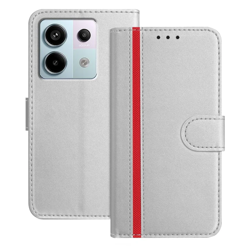 For Xiaomi Redmi Note 13 Pro 5G Phone Cases Wallet Stand Color Splicing Leather Cover with Magnetic Clasp - Red-Cellmalls