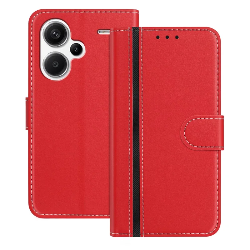For Xiaomi Redmi Note 13 Pro+ 5G Phone Cases Wallet Stand Color Splicing Leather Cover with Magnetic Clasp - Red-Cellmalls