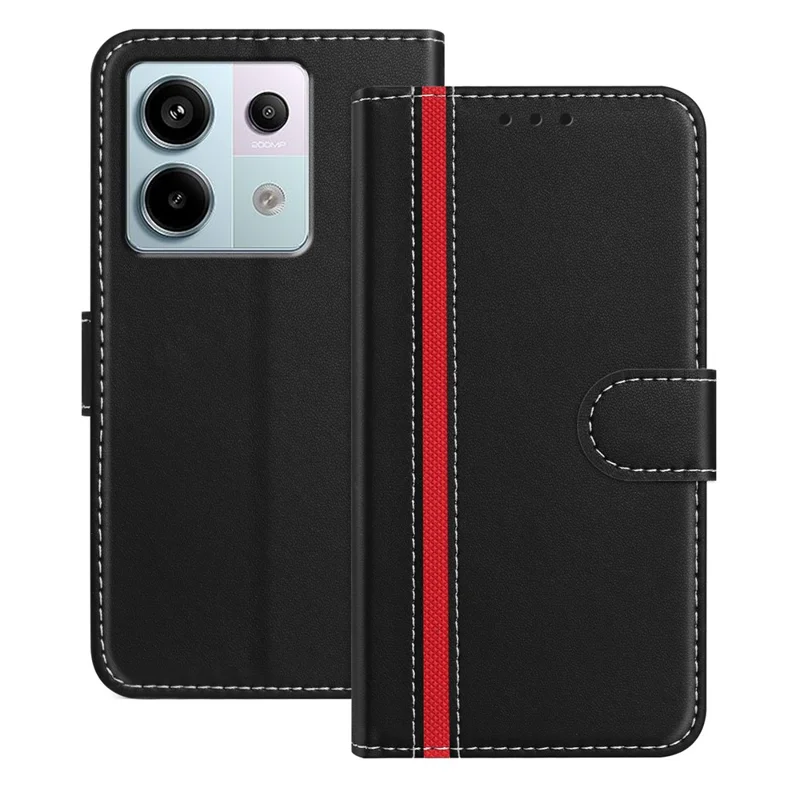 For Xiaomi Redmi Note 13 Pro 5G Phone Cases Wallet Stand Color Splicing Leather Cover with Magnetic Clasp - Red-Cellmalls