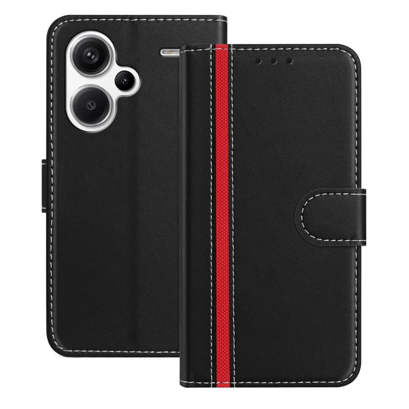 For Xiaomi Redmi Note 13 Pro+ 5G Phone Cases Wallet Stand Color Splicing Leather Cover with Magnetic Clasp - Red-Cellmalls