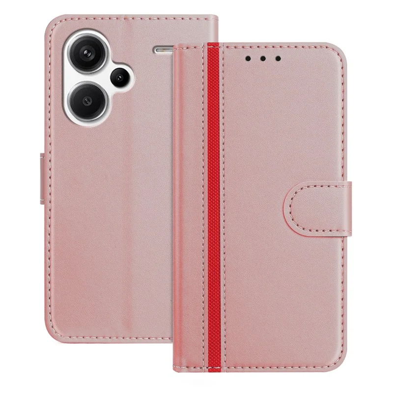 For Xiaomi Redmi Note 13 Pro+ 5G Phone Cases Wallet Stand Color Splicing Leather Cover with Magnetic Clasp - Red-Cellmalls