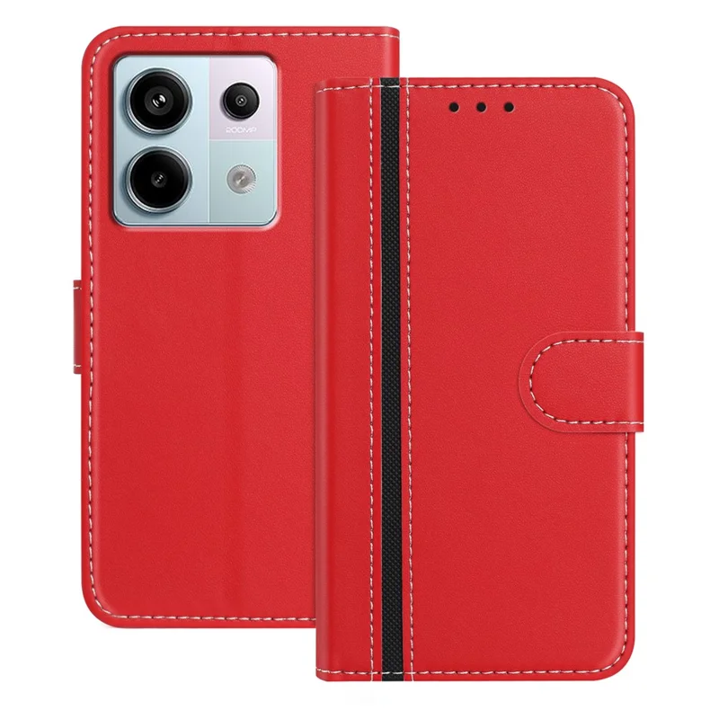 For Xiaomi Redmi Note 13 Pro 5G Phone Cases Wallet Stand Color Splicing Leather Cover with Magnetic Clasp - Red-Cellmalls