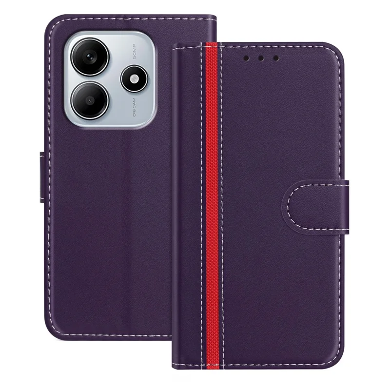 For Xiaomi Redmi Note 14 4G (163.25x76.55x8.16mm) Phone Cases Wallet Stand Color Splicing Leather Cover with Magnetic Clasp - Red-Cellmalls