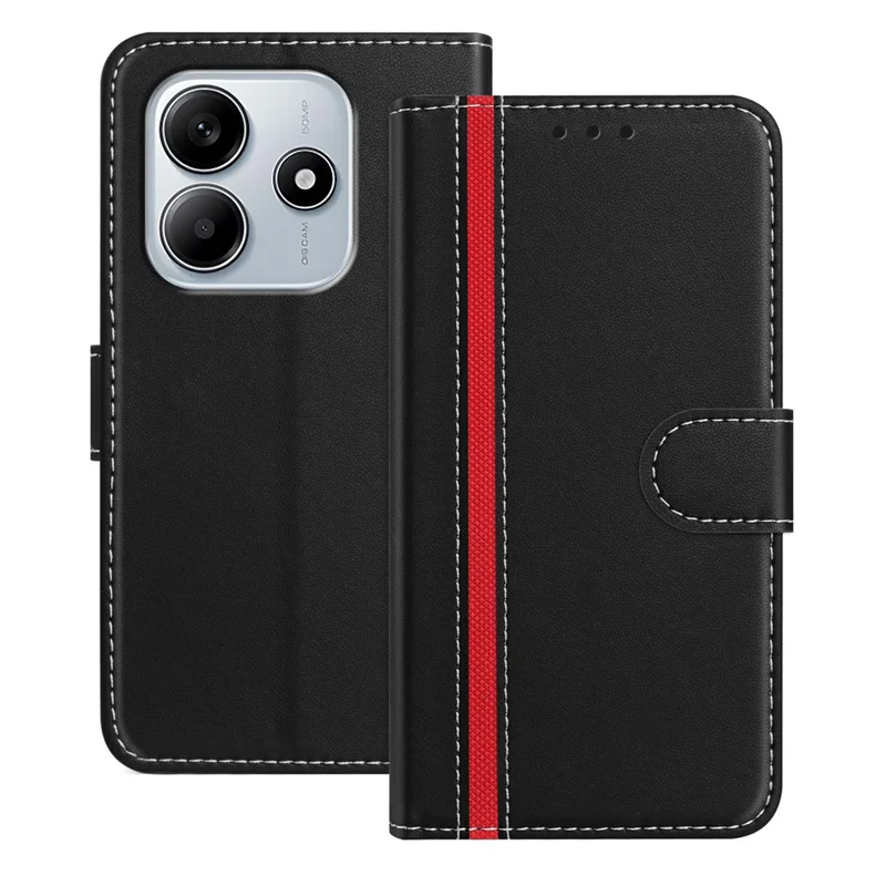 For Xiaomi Redmi Note 14 4G (163.25x76.55x8.16mm) Phone Cases Wallet Stand Color Splicing Leather Cover with Magnetic Clasp - Red-Cellmalls