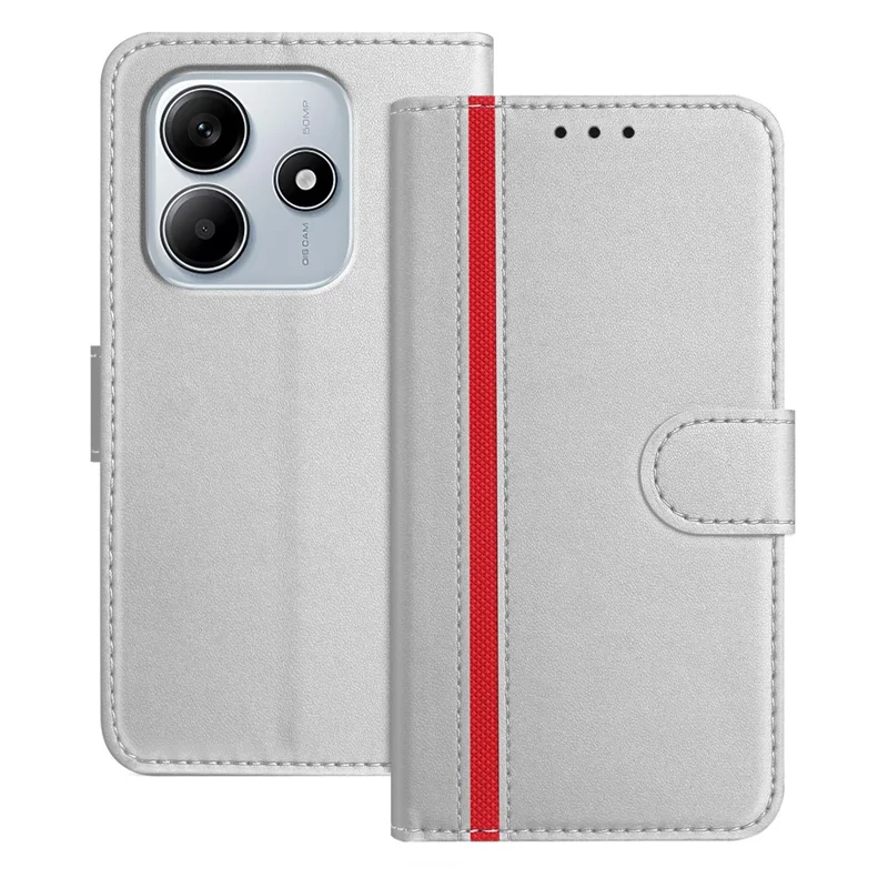For Xiaomi Redmi Note 14 4G (164.84x78.15x8.16mm) Phone Cases Wallet Stand Color Splicing Leather Cover with Magnetic Clasp - Red-Cellmalls