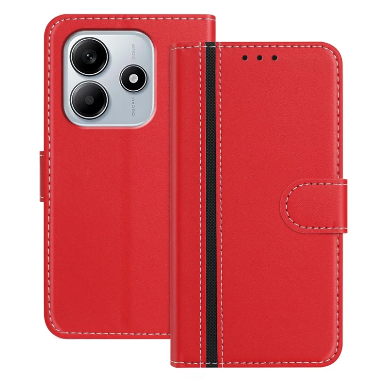 For Xiaomi Redmi Note 14 4G (164.84x78.15x8.16mm) Phone Cases Wallet Stand Color Splicing Leather Cover with Magnetic Clasp - Red-Cellmalls