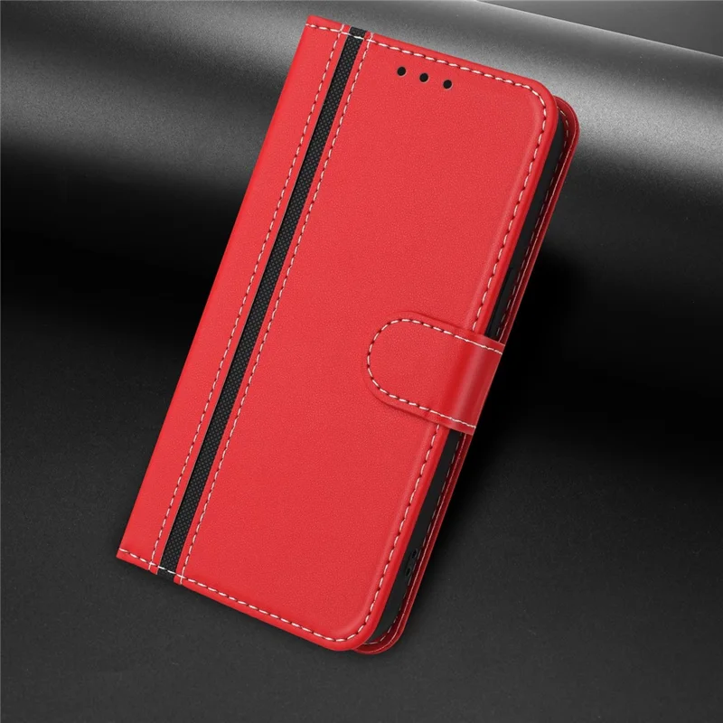 For Xiaomi Redmi Note 14 4G (164.84x78.15x8.16mm) Phone Cases Wallet Stand Color Splicing Leather Cover with Magnetic Clasp - Red-Cellmalls