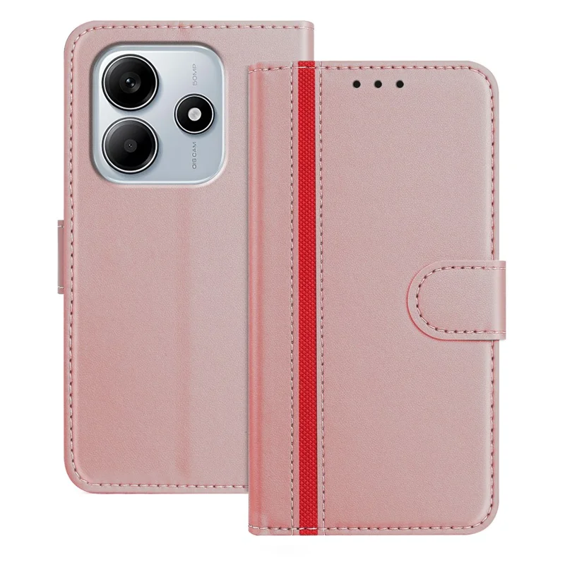 For Xiaomi Redmi Note 14 5G Phone Cases Wallet Stand Color Splicing Leather Cover with Magnetic Clasp - Red-Cellmalls