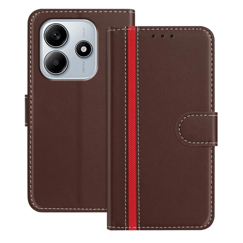 For Xiaomi Redmi Note 14 5G Phone Cases Wallet Stand Color Splicing Leather Cover with Magnetic Clasp - Red-Cellmalls