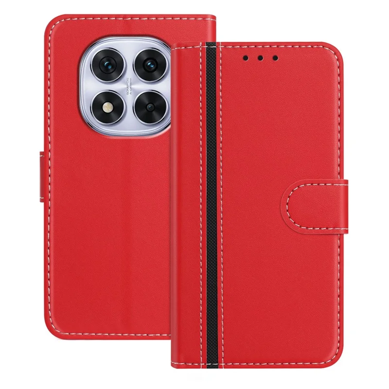 For Xiaomi Redmi Note 14 Pro 5G Phone Cases Wallet Stand Color Splicing Leather Cover with Magnetic Clasp - Red-Cellmalls