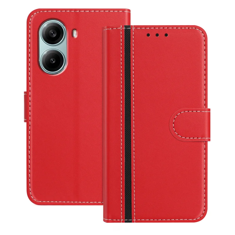 For Xiaomi Redmi Turbo 4 Pro 5G Phone Cases Wallet Stand Color Splicing Leather Cover with Magnetic Clasp - Red-Cellmalls