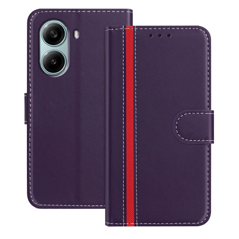 For Xiaomi Redmi Turbo 4 Pro 5G Phone Cases Wallet Stand Color Splicing Leather Cover with Magnetic Clasp - Red-Cellmalls