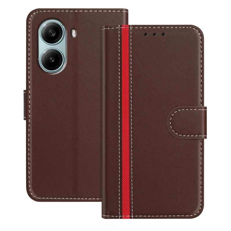 For Xiaomi Redmi Turbo 4 Pro 5G Phone Cases Wallet Stand Color Splicing Leather Cover with Magnetic Clasp - Red-Cellmalls