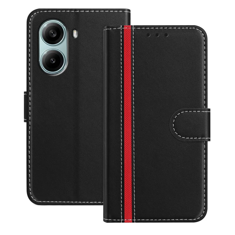For Xiaomi Redmi Turbo 4 Pro 5G Phone Cases Wallet Stand Color Splicing Leather Cover with Magnetic Clasp - Red-Cellmalls