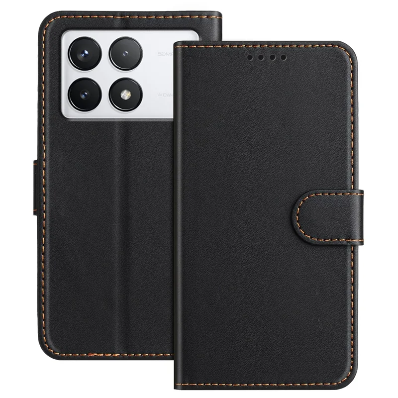 For Xiaomi 14T Pro Leather Case Wallet Stand Solid Color Anti Drop Phone Cover - Black-Cellmalls