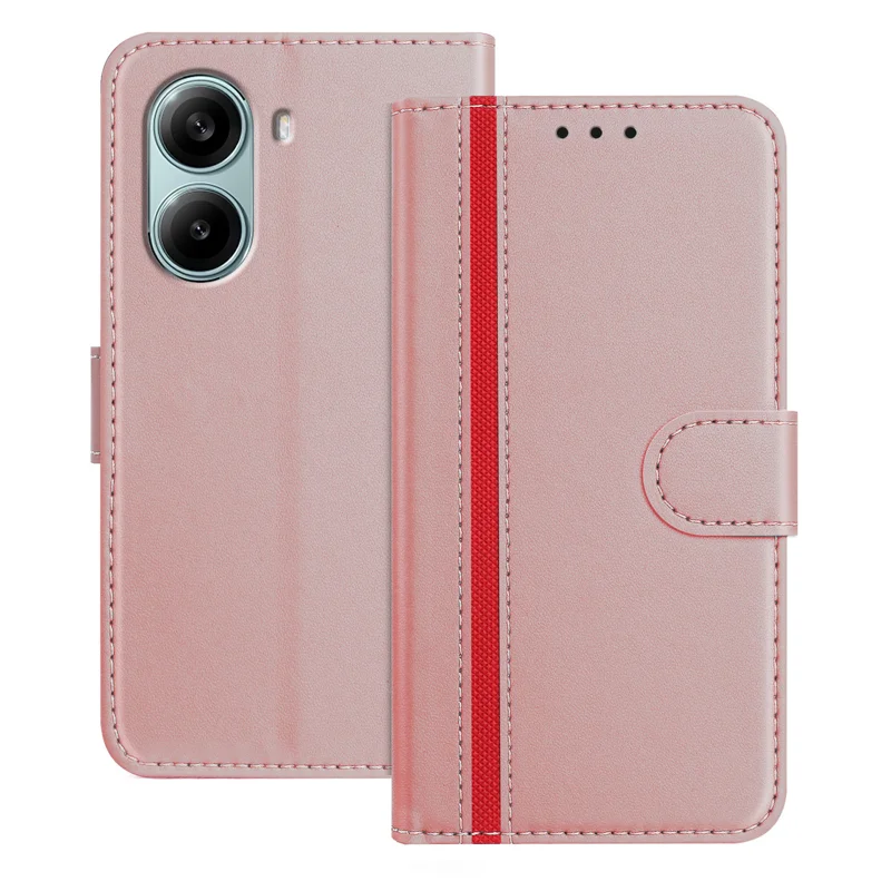 For Xiaomi Redmi Turbo 4 Pro 5G Phone Cases Wallet Stand Color Splicing Leather Cover with Magnetic Clasp - Red-Cellmalls