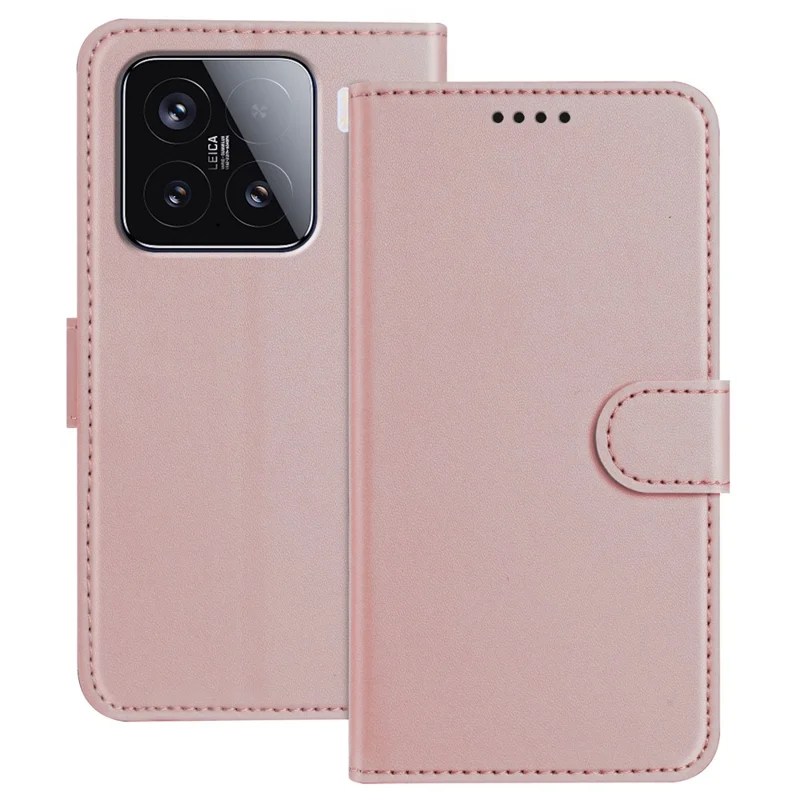 For Xiaomi 15 Leather Case Wallet Stand Solid Color Anti Drop Phone Cover - Black-Cellmalls