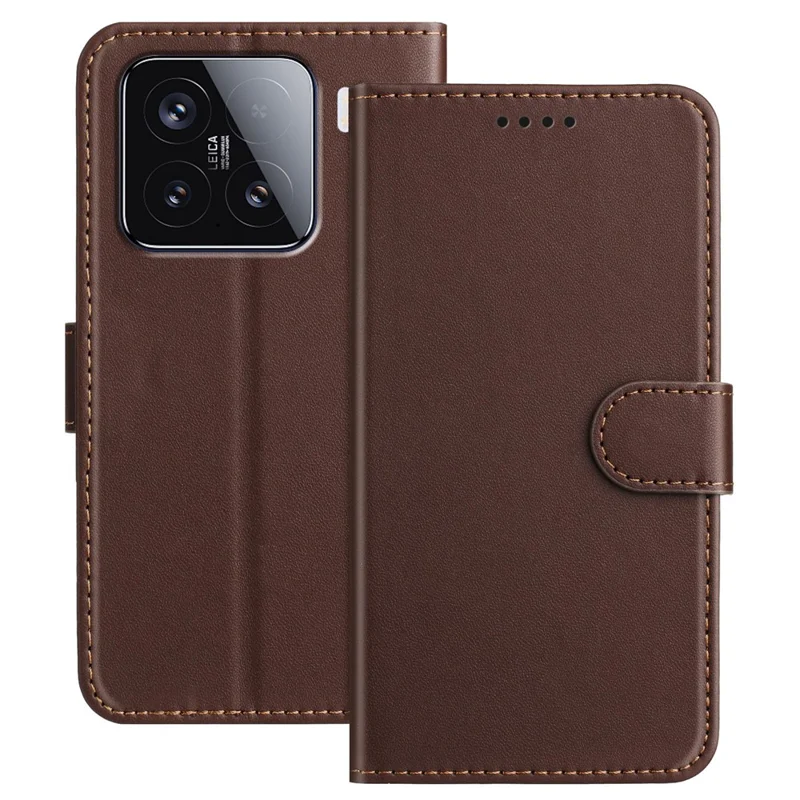 For Xiaomi 15 Leather Case Wallet Stand Solid Color Anti Drop Phone Cover - Black-Cellmalls