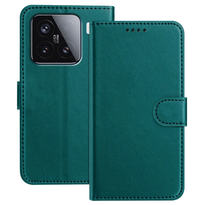 For Xiaomi 15 Leather Case Wallet Stand Solid Color Anti Drop Phone Cover - Black-Cellmalls
