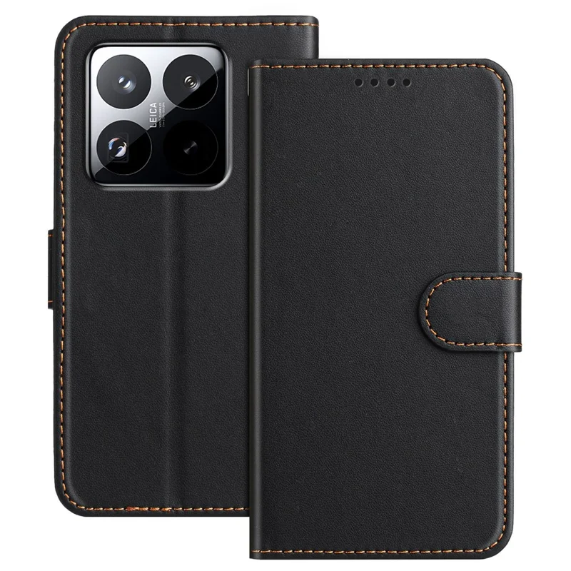 For Xiaomi 15 Pro Leather Case Wallet Stand Solid Color Anti Drop Phone Cover - Black-Cellmalls