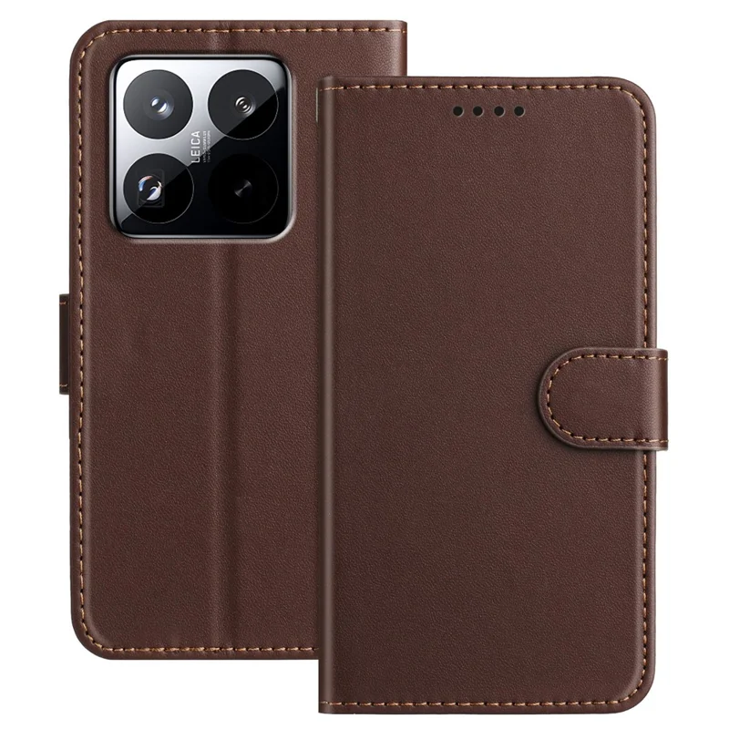 For Xiaomi 15 Pro Leather Case Wallet Stand Solid Color Anti Drop Phone Cover - Black-Cellmalls