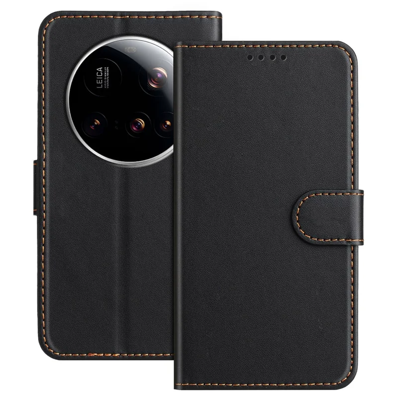 For Xiaomi 15 Ultra Leather Case Wallet Stand Solid Color Anti Drop Phone Cover - Black-Cellmalls