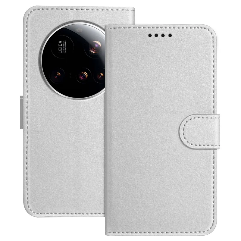 For Xiaomi 15 Ultra Leather Case Wallet Stand Solid Color Anti Drop Phone Cover - Black-Cellmalls