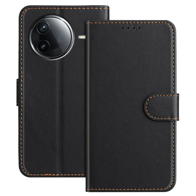 For Xiaomi Poco F7 Ultra 5G / Poco F7 Pro 5G / Redmi K80 Pro 5G / K80 5G Leather Case Wallet Stand Solid Color Anti Drop Phone Cover - Black-Cellmalls