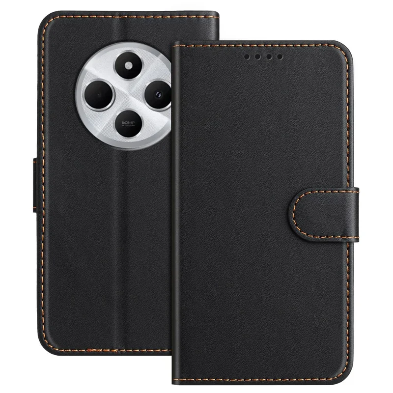 For Xiaomi Redmi 14C 5G / Xiaomi Poco C75 4G / Xiaomi Redmi 14R 5G / Xiaomi Redmi A3 Pro 4G / Xiaomi Redmi A4 5G / Xiaomi Redmi 14C 4G Leather Case Wallet Stand Solid Color Anti Drop Phone Cover - Black-Cellmalls