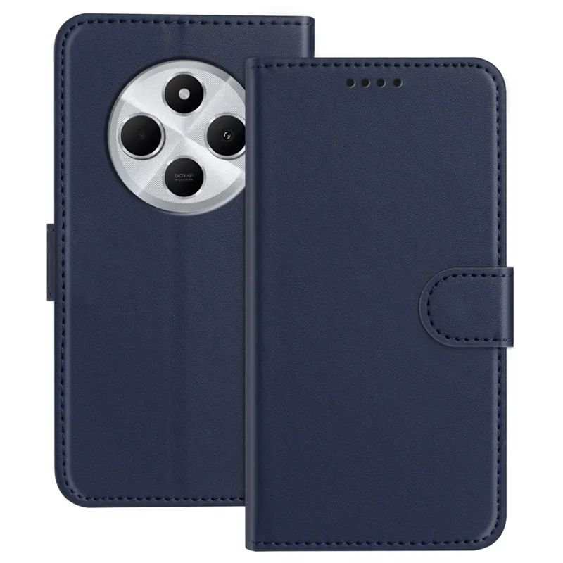 For Xiaomi Redmi 14C 5G / Xiaomi Poco C75 4G / Xiaomi Redmi 14R 5G / Xiaomi Redmi A3 Pro 4G / Xiaomi Redmi A4 5G / Xiaomi Redmi 14C 4G Leather Case Wallet Stand Solid Color Anti Drop Phone Cover - Black-Cellmalls