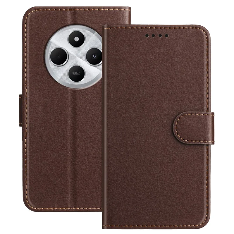 For Xiaomi Redmi 14C 5G / Xiaomi Poco C75 4G / Xiaomi Redmi 14R 5G / Xiaomi Redmi A3 Pro 4G / Xiaomi Redmi A4 5G / Xiaomi Redmi 14C 4G Leather Case Wallet Stand Solid Color Anti Drop Phone Cover - Black-Cellmalls