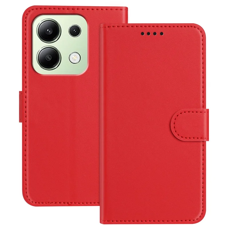 For Xiaomi Redmi Note 13 4G Leather Case Wallet Stand Solid Color Anti Drop Phone Cover - Black-Cellmalls