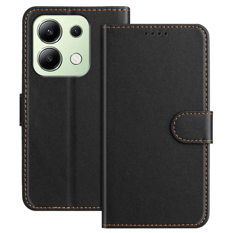 For Xiaomi Redmi Note 13 4G Leather Case Wallet Stand Solid Color Anti Drop Phone Cover - Black-Cellmalls