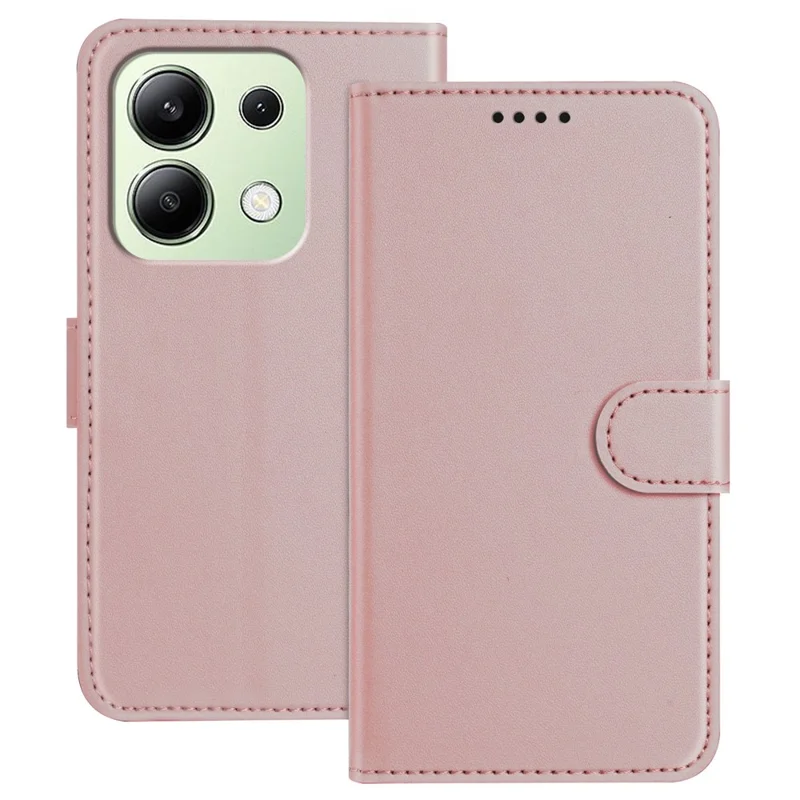 For Xiaomi Redmi Note 13 4G Leather Case Wallet Stand Solid Color Anti Drop Phone Cover - Black-Cellmalls