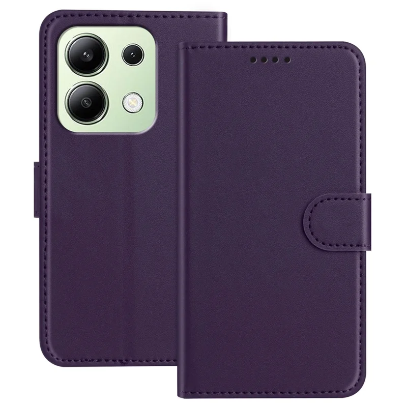 For Xiaomi Redmi Note 13 4G Leather Case Wallet Stand Solid Color Anti Drop Phone Cover - Black-Cellmalls