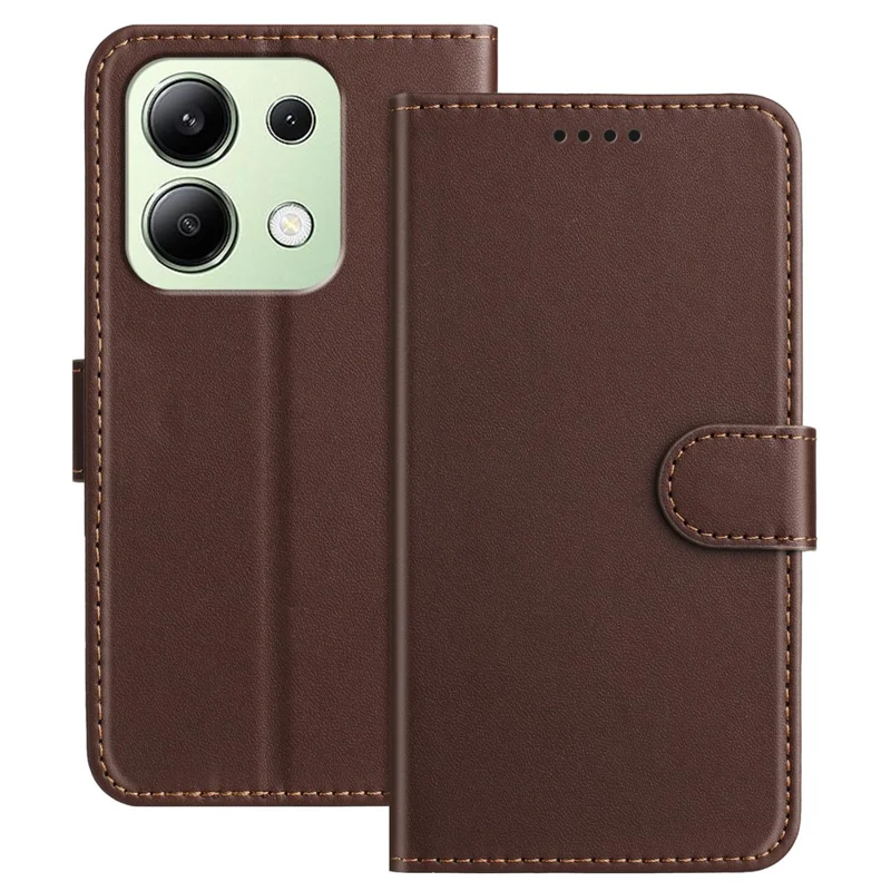 For Xiaomi Redmi Note 13 4G Leather Case Wallet Stand Solid Color Anti Drop Phone Cover - Black-Cellmalls