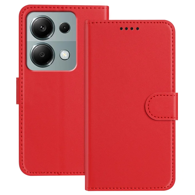 For Xiaomi Poco M6 Pro 4G / Xiaomi Redmi Note 13 Pro 4G Leather Case Wallet Stand Solid Color Anti Drop Phone Cover - Black-Cellmalls