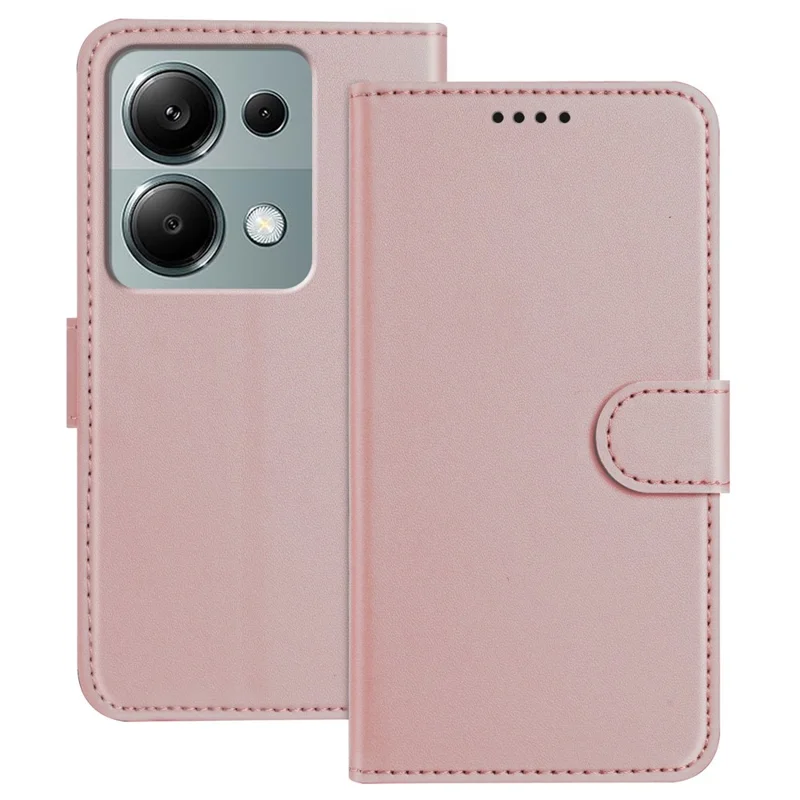 For Xiaomi Poco M6 Pro 4G / Xiaomi Redmi Note 13 Pro 4G Leather Case Wallet Stand Solid Color Anti Drop Phone Cover - Black-Cellmalls